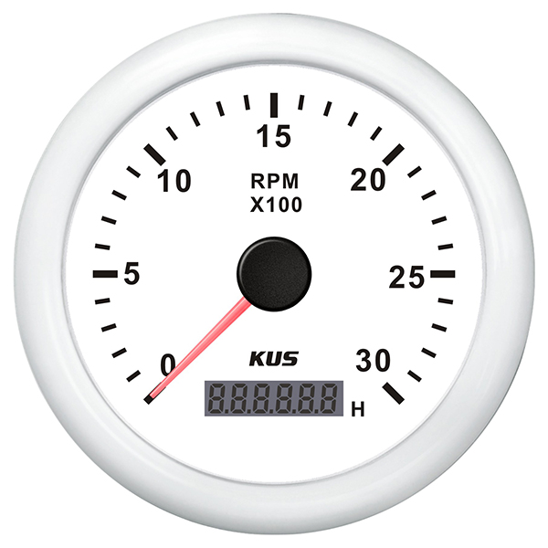 Kus omdr.tæller diesel 0-3000 0.5-250 m/time.hvid 12/24v ø85